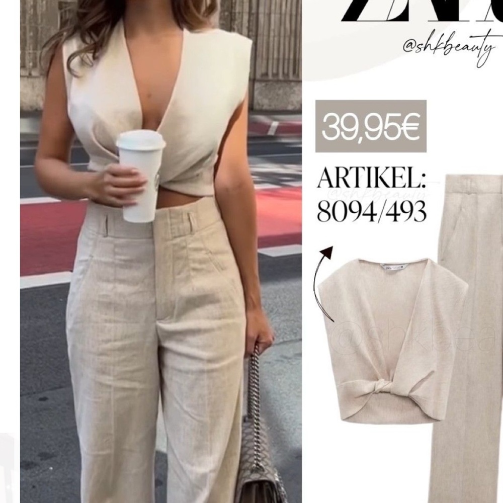 Zara set limited edition linen blend  trousers and draped top